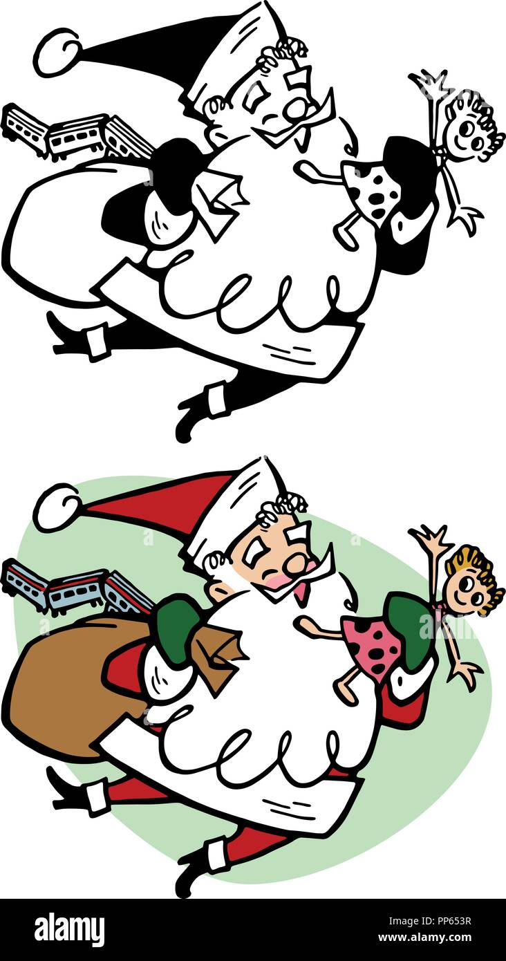 Ein Cartoon von Santa Claus Spielzeug für Kinder auf Weihnachten. Stock Vektor