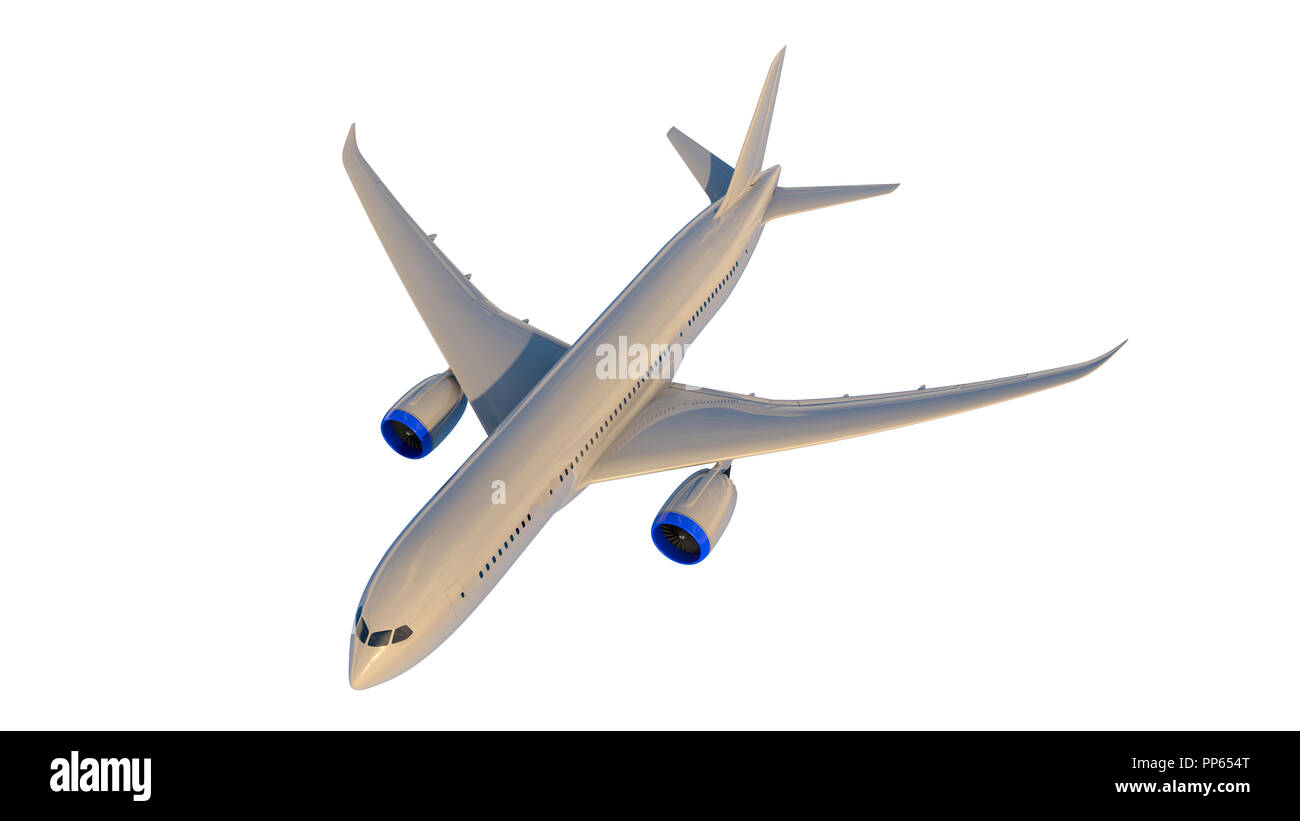 Kommerzielle Flugzeug isoliert auf Weiss. 3D-Render. Draufsicht Seitenansicht Stockfoto