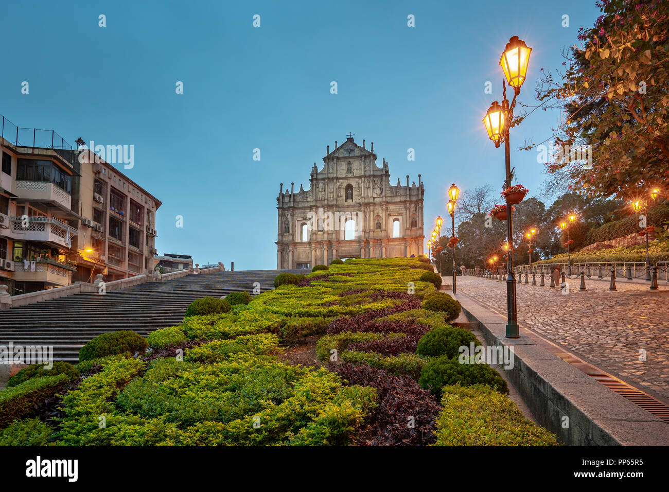 Ruinen von St. Paul's den berühmten Platz in Macao, China. Stockfoto