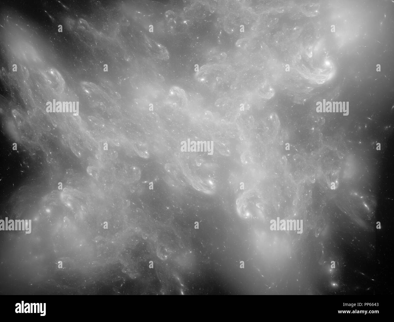 Leuchtende Nebel im Weltraum, computer-generierte Zusammenfassung Hintergrund, Schwarze und Weiße, 3D-Rendering Stockfoto