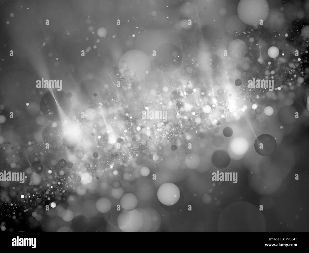 Glühende Blasen im Raum, Schwarz und Weiß, Computer abstrakten Hintergrund erzeugt, 3D-Rendering Stockfoto