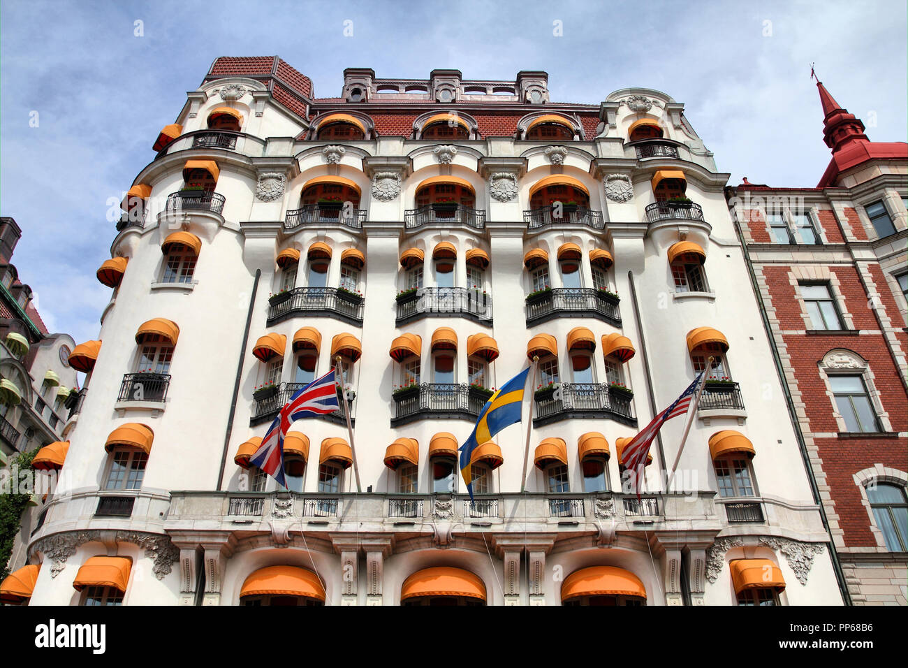 Stockholm, Schweden. Strandvagen Straße Palace im Stadtteil Ostermalm. Stockfoto