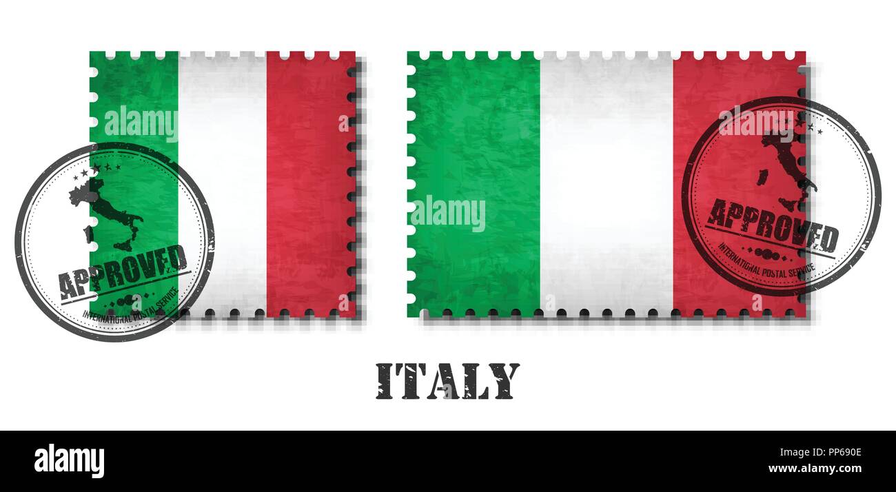 Italien Oder Italienische Flagge Muster Briefmarke Mit Grunge Alten Kratzer Textur Und Bringen Sie Die Dichtung Am Isolierten Hintergrund Farbe Schwarz Land Name Mit Ab Stock Vektorgrafik Alamy