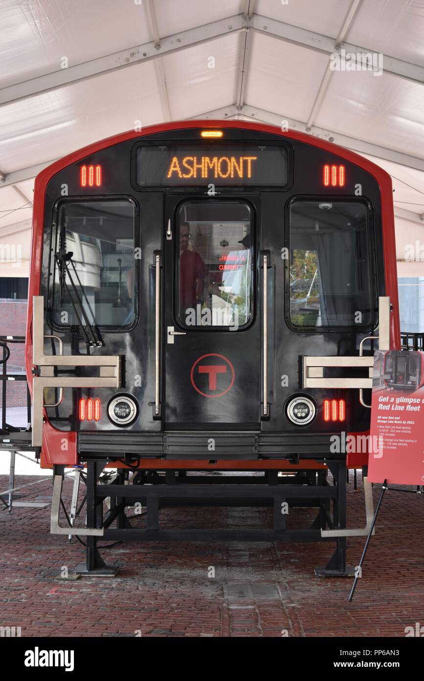 Prototyp MBTA Red Line Auto auf Anzeige in Boston hergestellt von Crrc Stockfoto