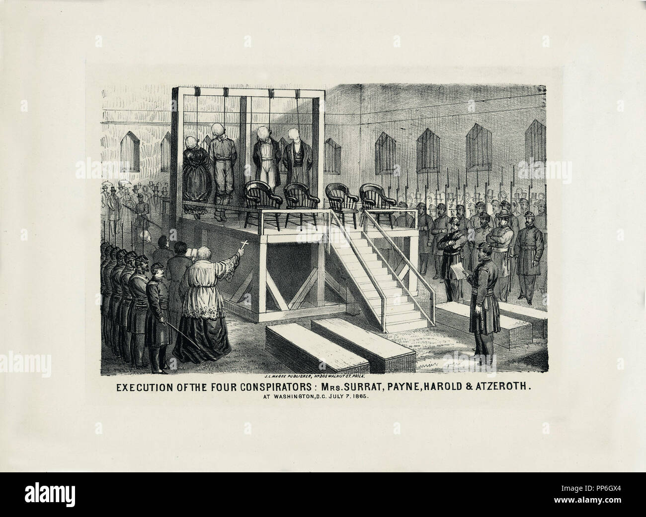 Ausführung von vier Verschwörer, die für die Ermordung von Abraham Lincoln Stockfoto