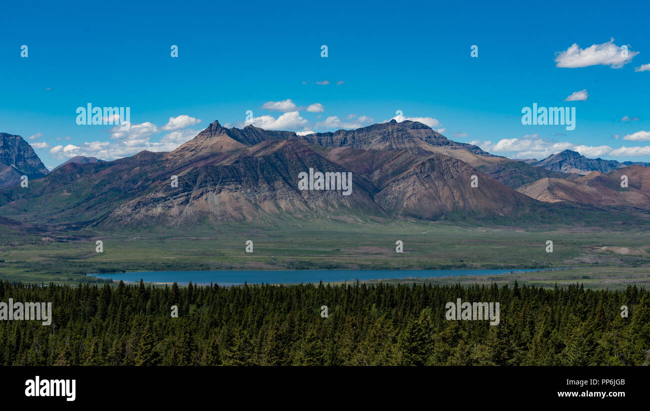 Blick auf die Berge des Waterton National Park, Alberta, Kanada Stockfoto