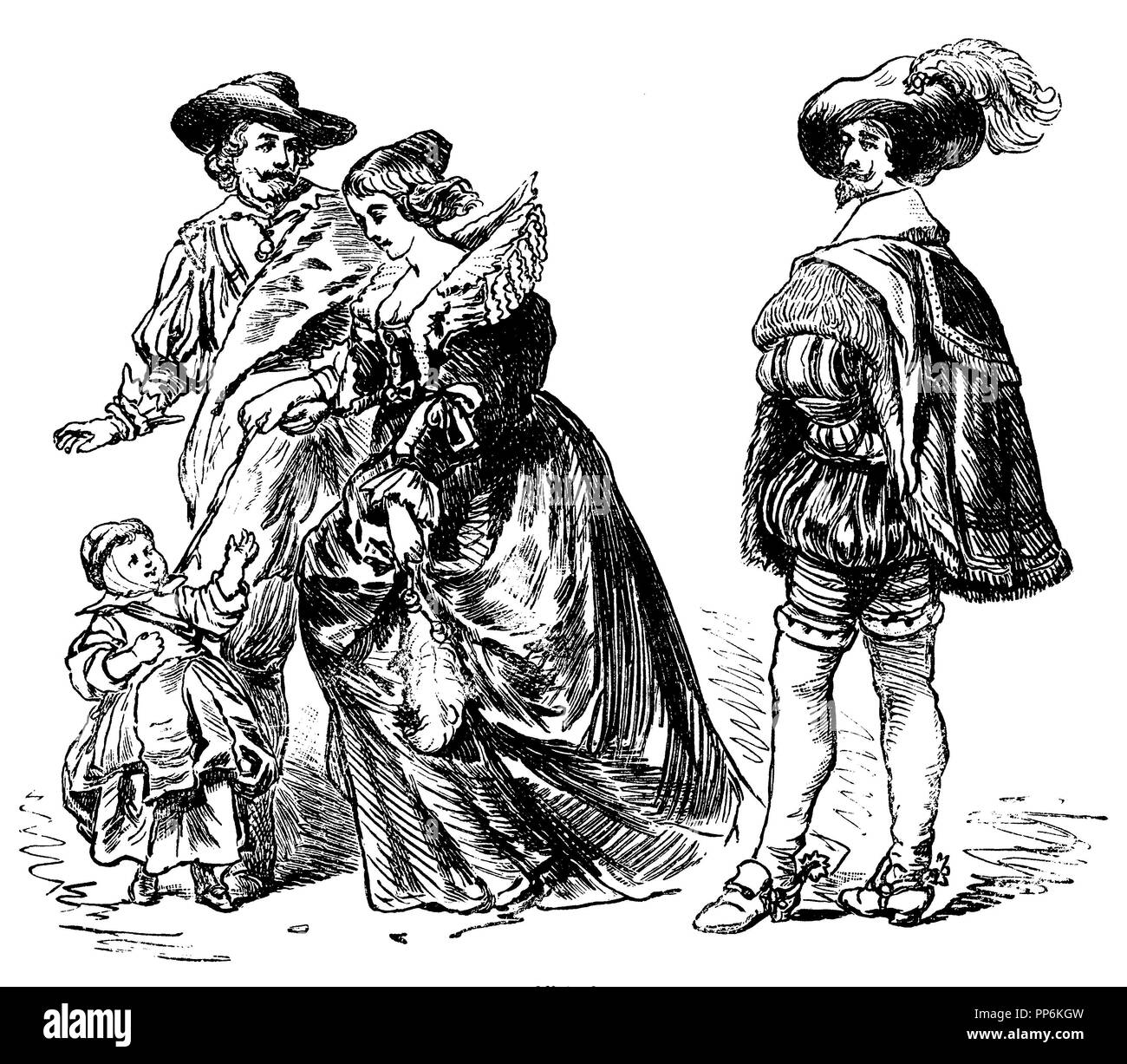 Alter des Dreißigjährigen Krieges (1600-1650), (1630-1640), links: Rubens mit Frau und Kind, rechts: Edelmann, anonym 1896 Stockfoto