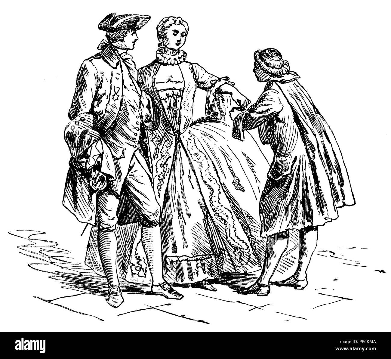Geflecht und Revolution Kostüme (1720-1750) Frankreich 1735-1755, links Mitte, Herr, Dame, rechts Abbé, anonym 1896 Stockfoto