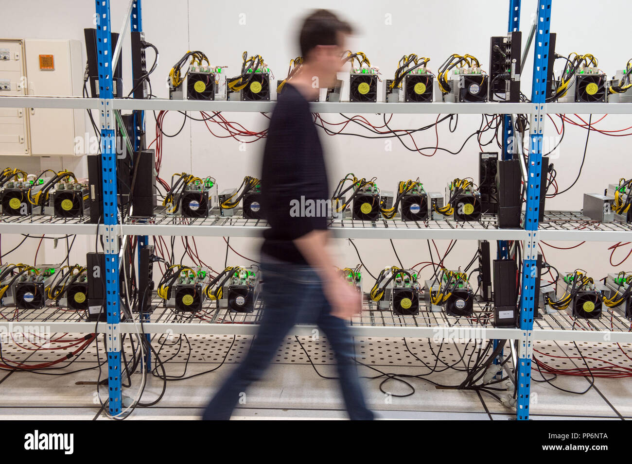 Orvault (Frankreich): Bigblock Rechenzentrum Bitcoin Mining Farm, Frankreich der größte cryptocurrency Bergbau Farm. Computer und Grafikkarten verwendet Stockfoto