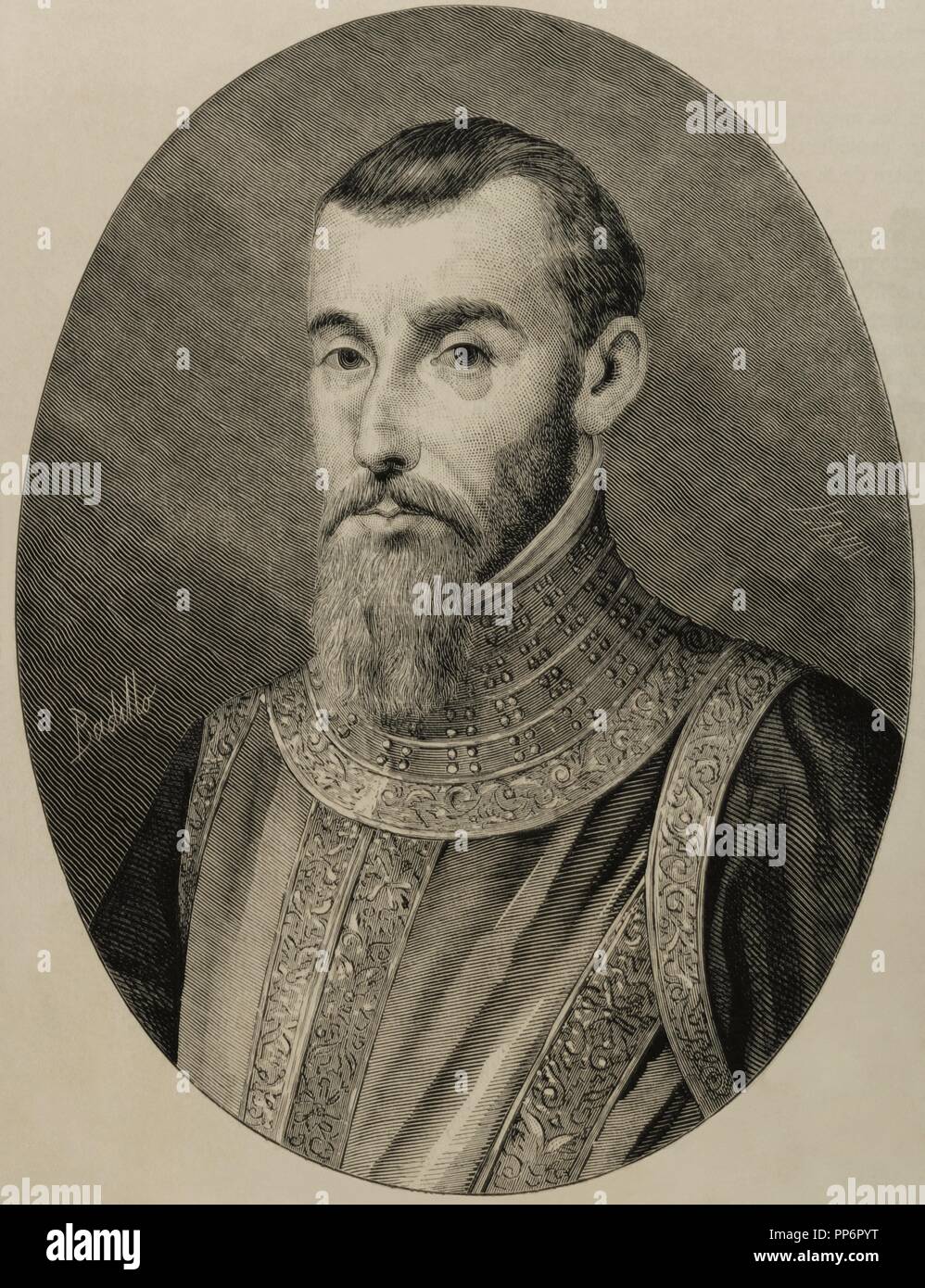 Pedro de la Gasca, The Peacemaker (1493-1567). Spanische Priester, Politiker und Militär. Ritter des Orden von Santiago. Kupferstich von Paris. Die spanische und amerikanische Illustration, 1876. Stockfoto