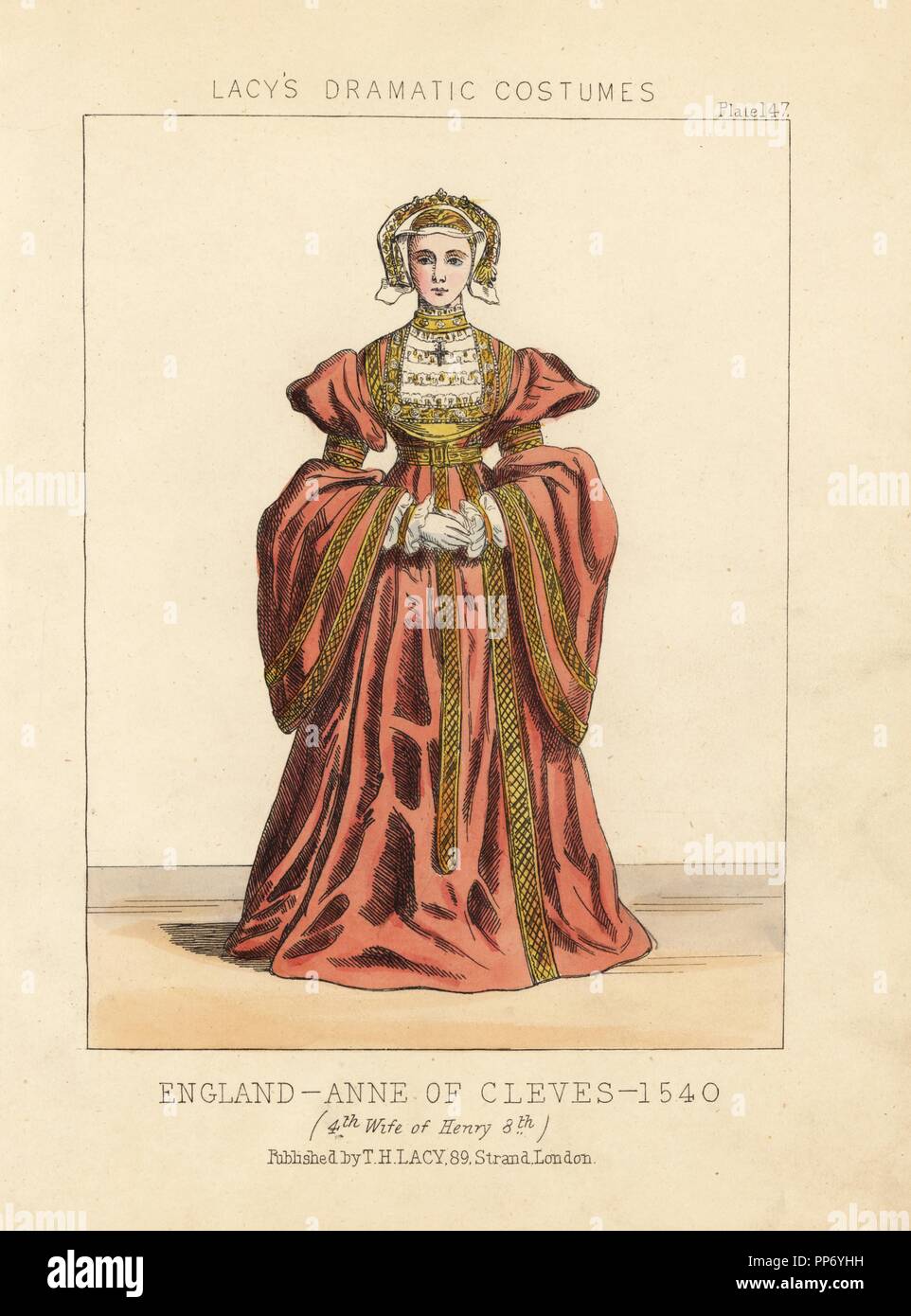 Anna von Kleve, 4. Ehefrau von Heinrich VIII., England, 1540. Papierkörbe Lithographie von Thomas Hailes Lacy's 'weibliche Kostüme historischen, nationalen und Dramatische in 200 Platten", London, 1865. Lacy (1809-1873) war ein britischer Schauspieler, Dramatiker, theatralischen Manager und Verleger. Stockfoto