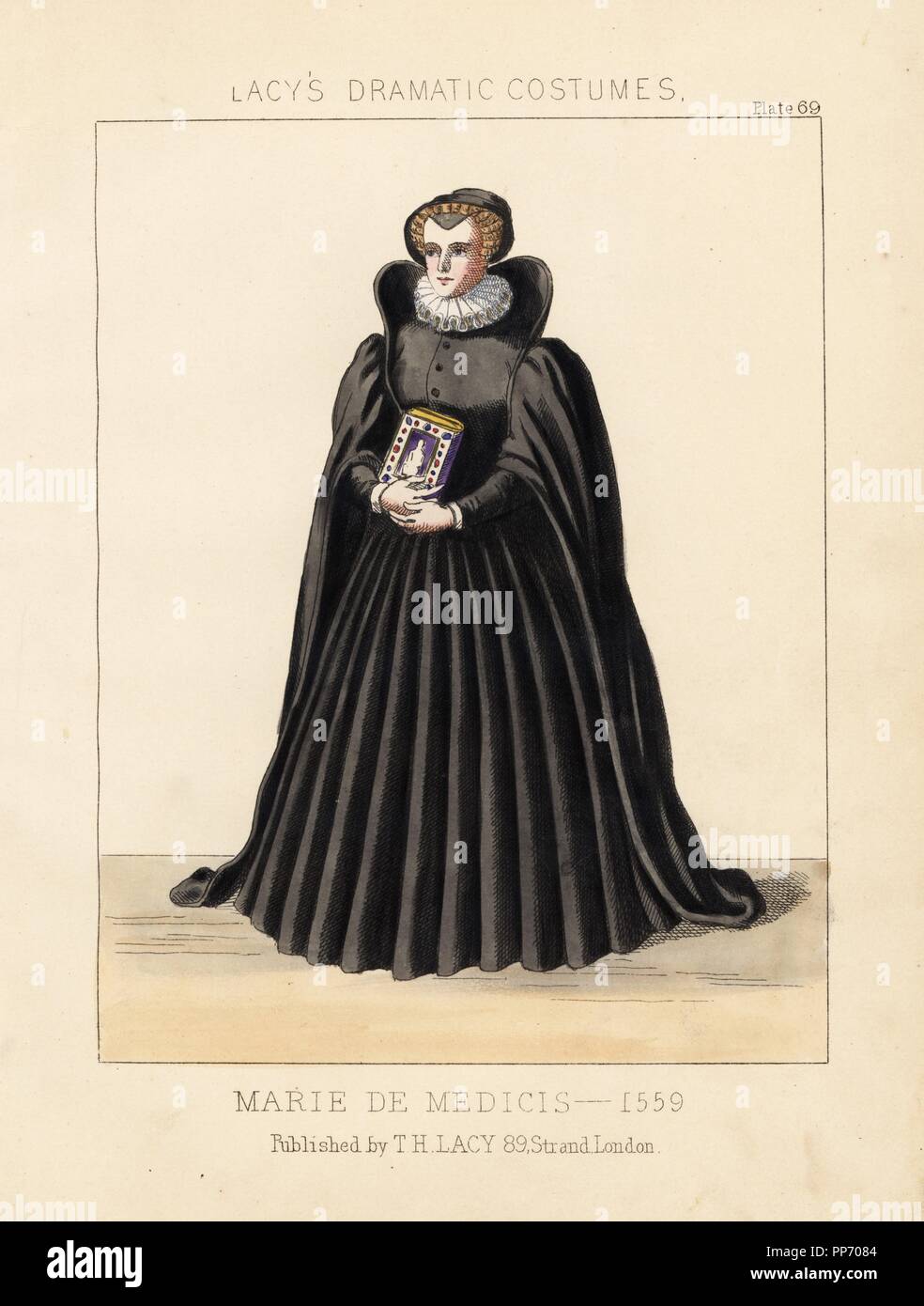 Marie de Medici, des 16. Jahrhunderts. Papierkörbe Lithographie von Thomas Hailes Lacy's 'weibliche Kostüme historischen, nationalen und Dramatische in 200 Platten", London, 1865. Lacy (1809-1873) war ein britischer Schauspieler, Dramatiker, theatralischen Manager und Verleger. Stockfoto