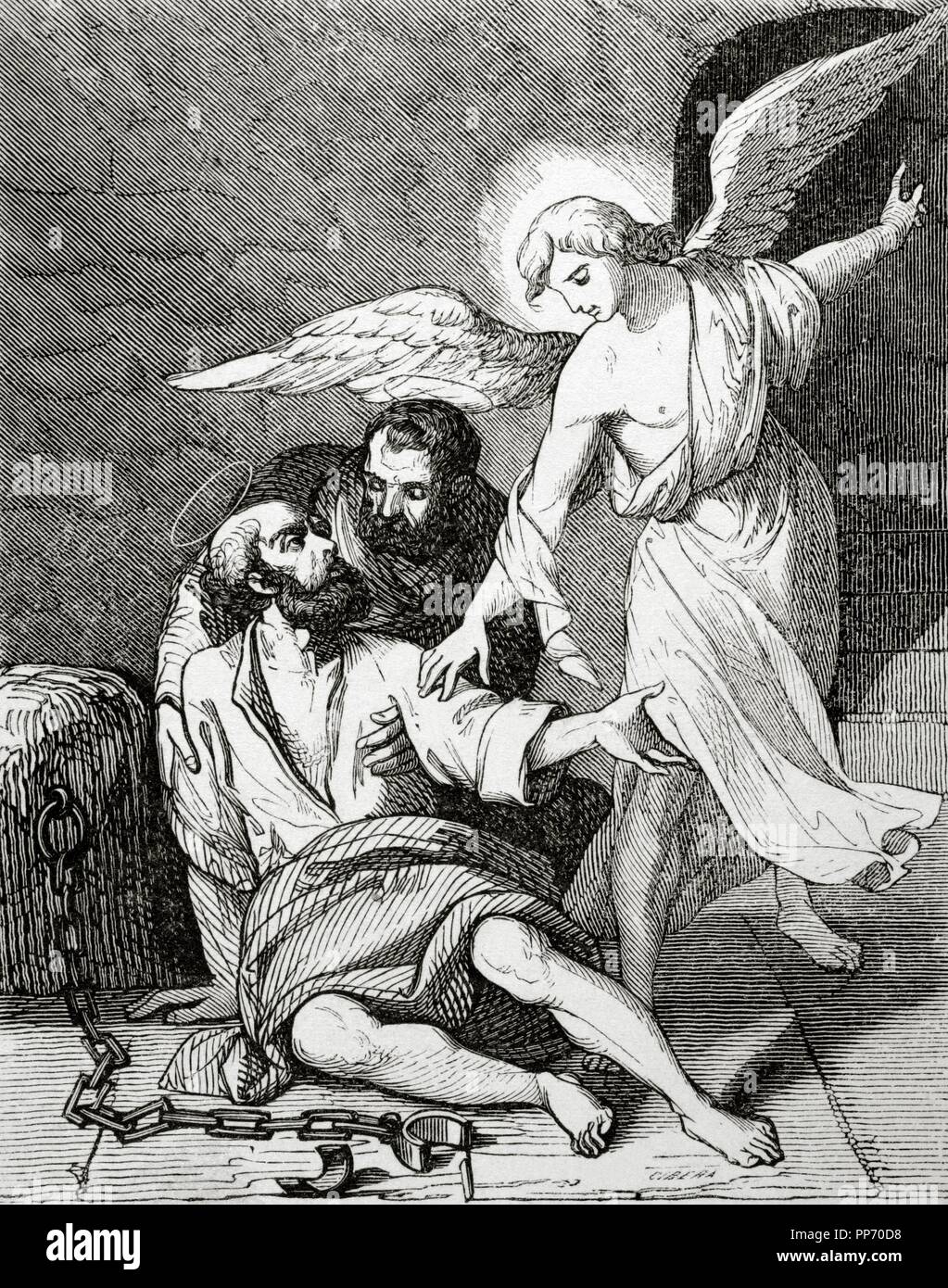 Saint Marcelino und St. Peter. Märtyrer. Rom, 304 n. Chr. während der diokletianischen Verfolgung. Frühen vierten Jahrhundert. Gravur. Stockfoto