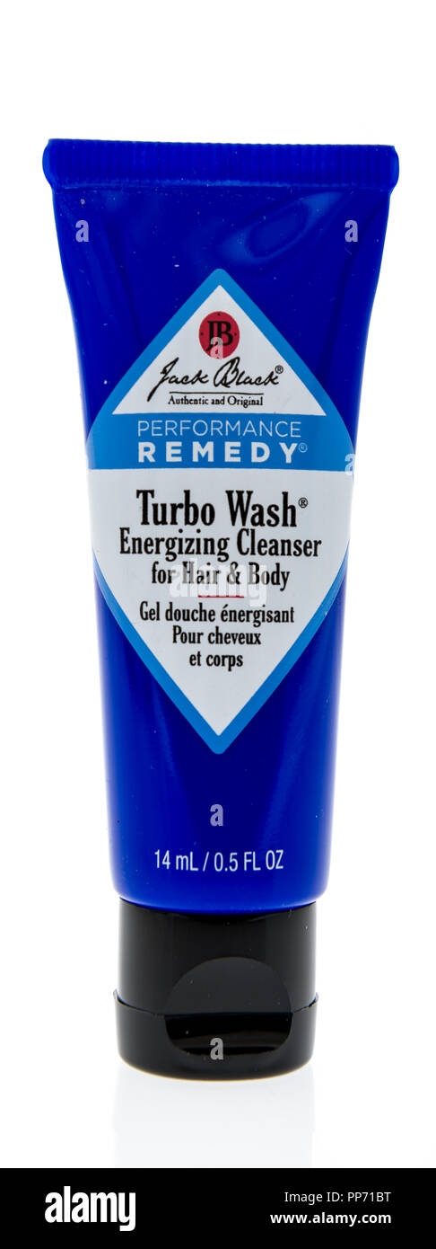 Winneconne, WI - 21. September 2018: ein Paket von Jack Black performance Turbo wash face Cleaner auf einem isolierten Hintergrund Stockfoto