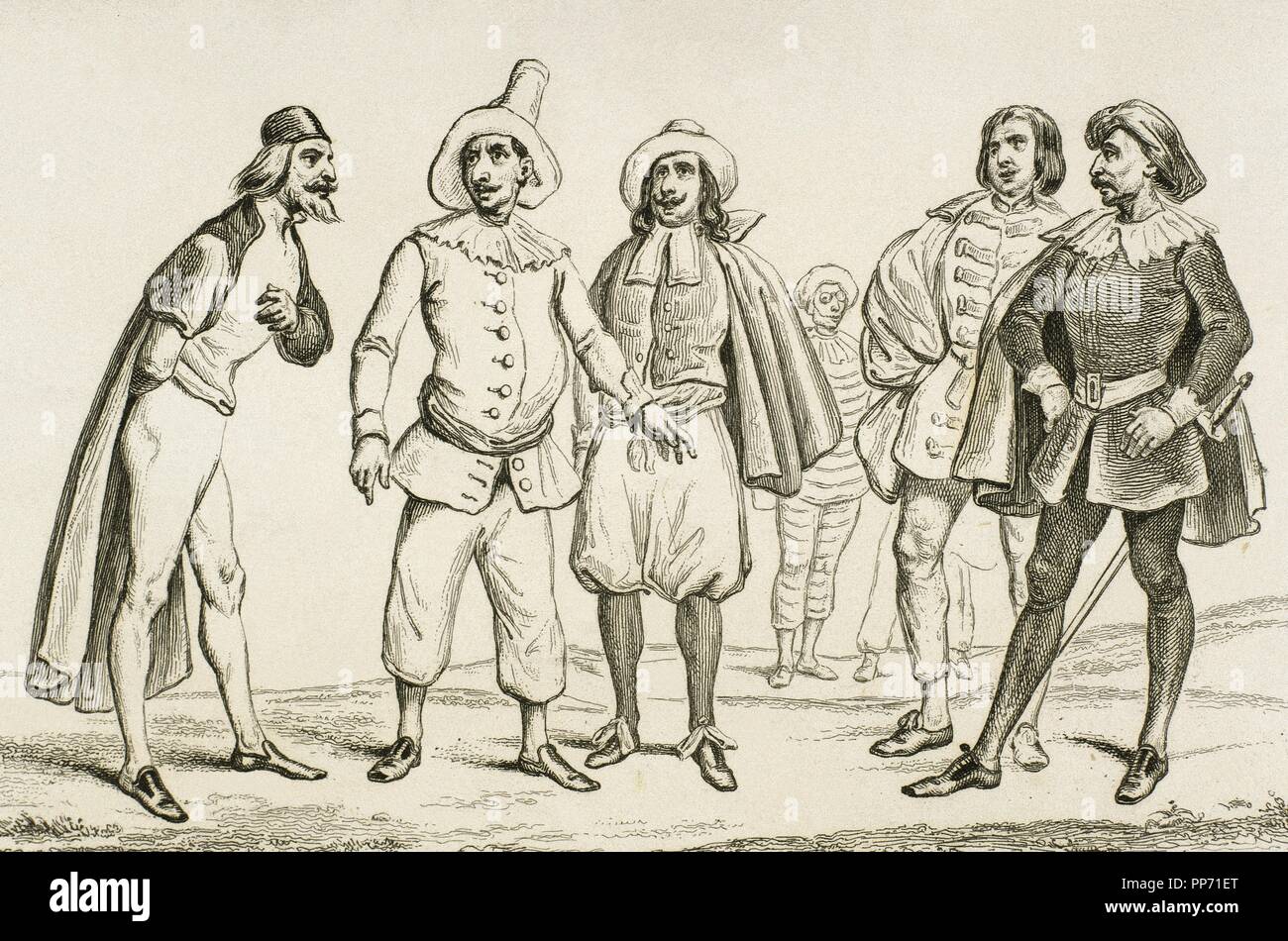 Italien. Commedia dell. Kostüme. 16. Jahrhundert. Gravur Stockfotografie -  Alamy