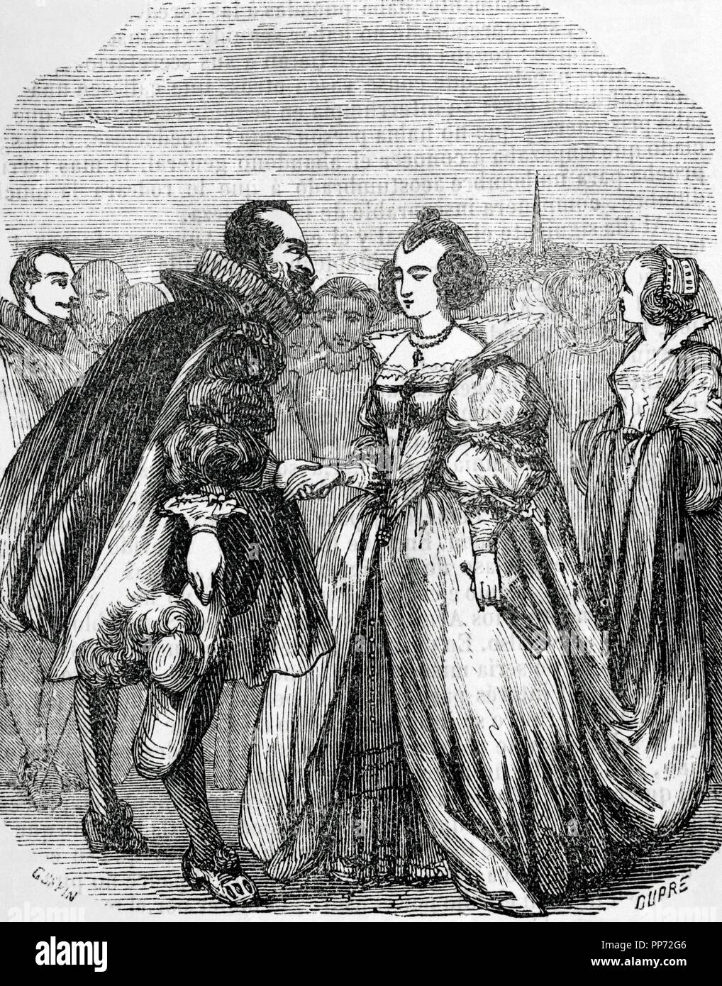 Marie de' Medici (1573-1642). Königin von Frankreich. Zweite Frau von König Henry IV von Frankreich, der das Haus Bourbon. Regentin für ihren Sohn. Maria und Heinrich IV. Kupferstich von Dupre. Biblioteca Universal, 1851. Stockfoto