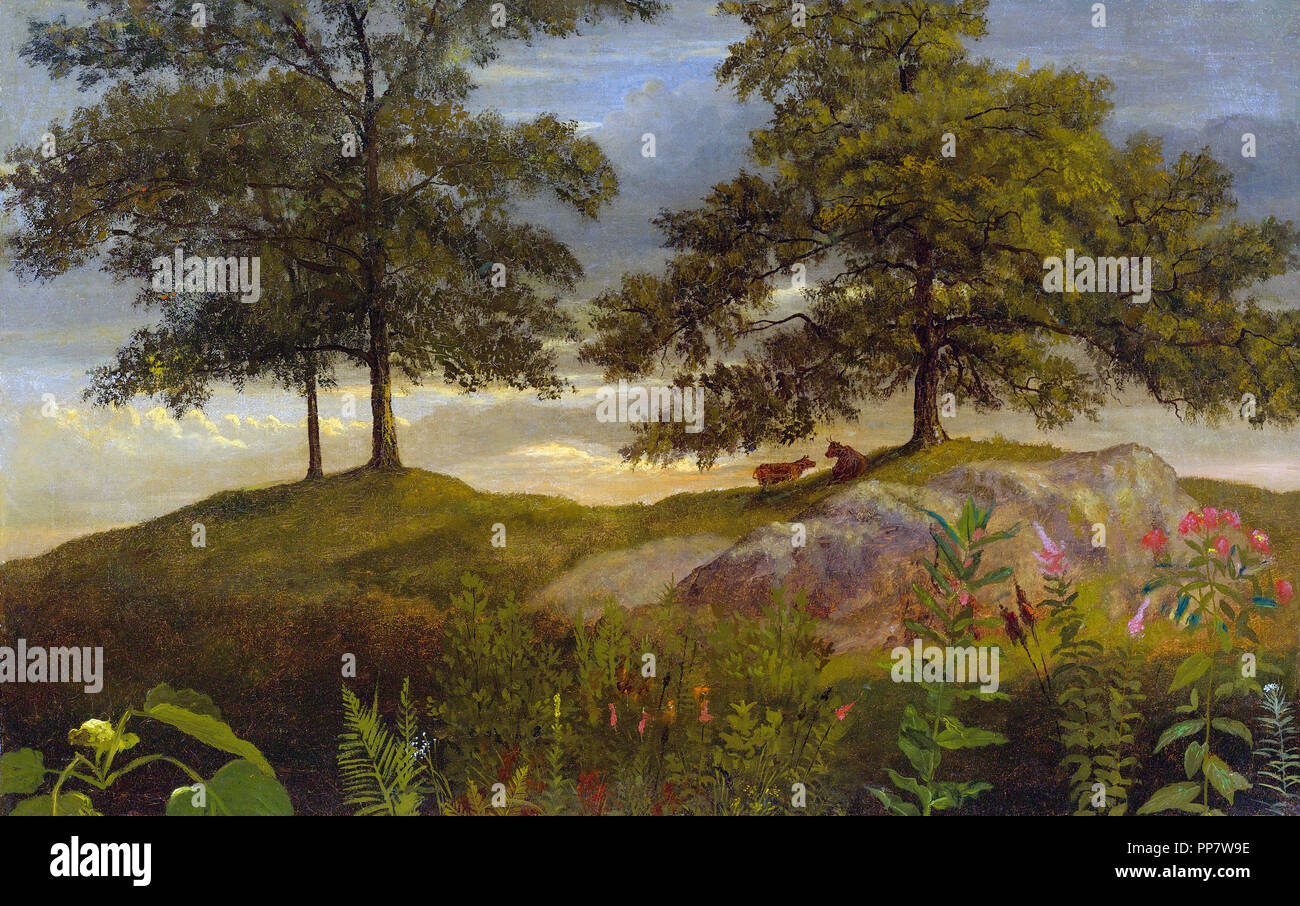 Landschaft mit Kühen von Alfred Bierstadt Stockfoto