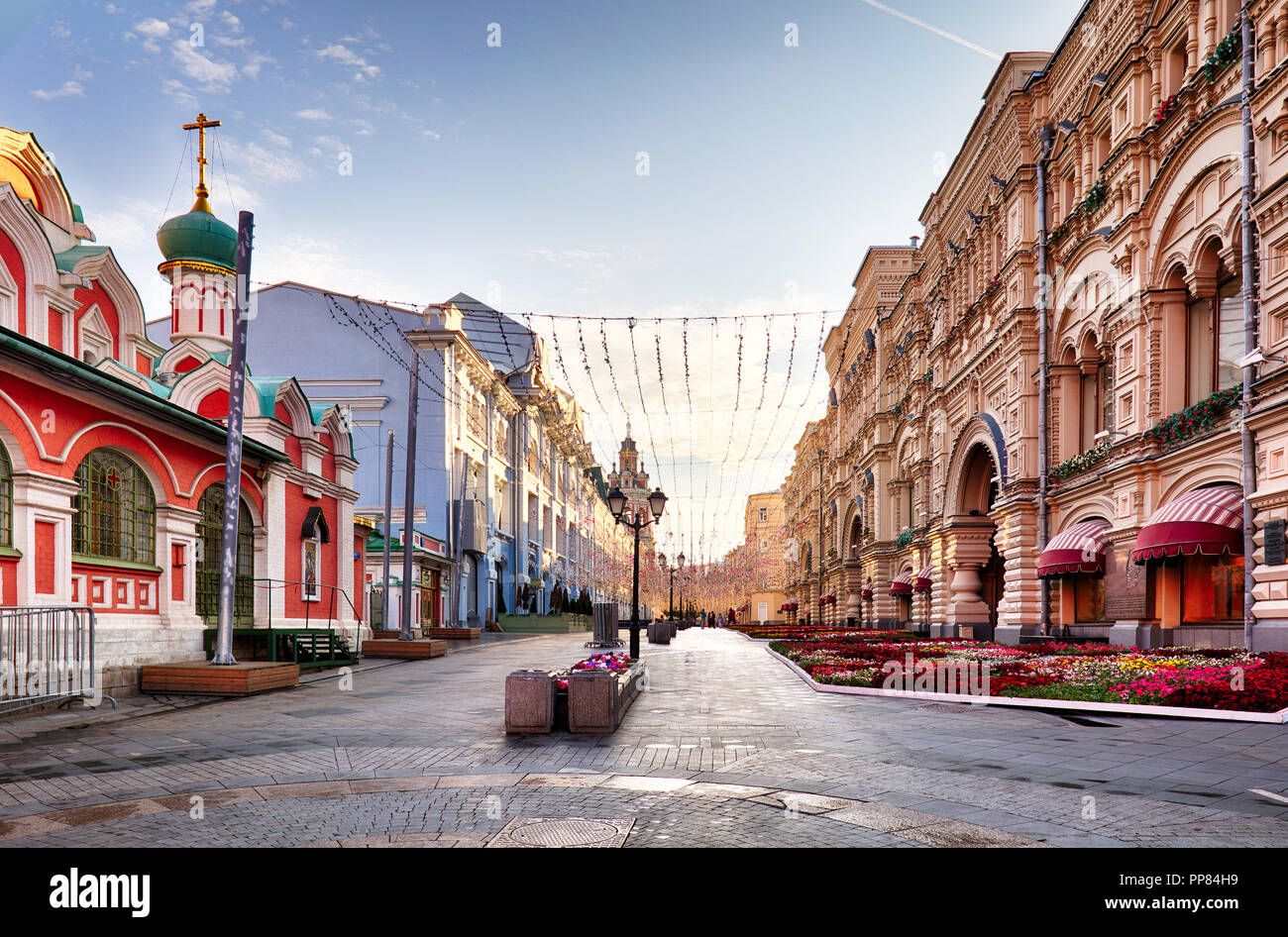 Moscow Tverskaya Street am Tag, niemand Stockfoto