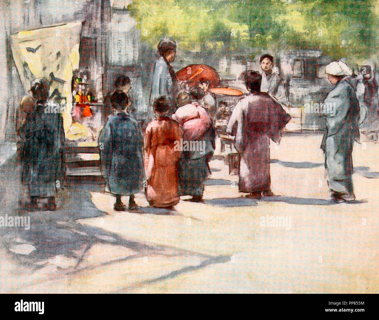 Vor dem Stall, Japan street scene, ca. 1900 Stockfoto