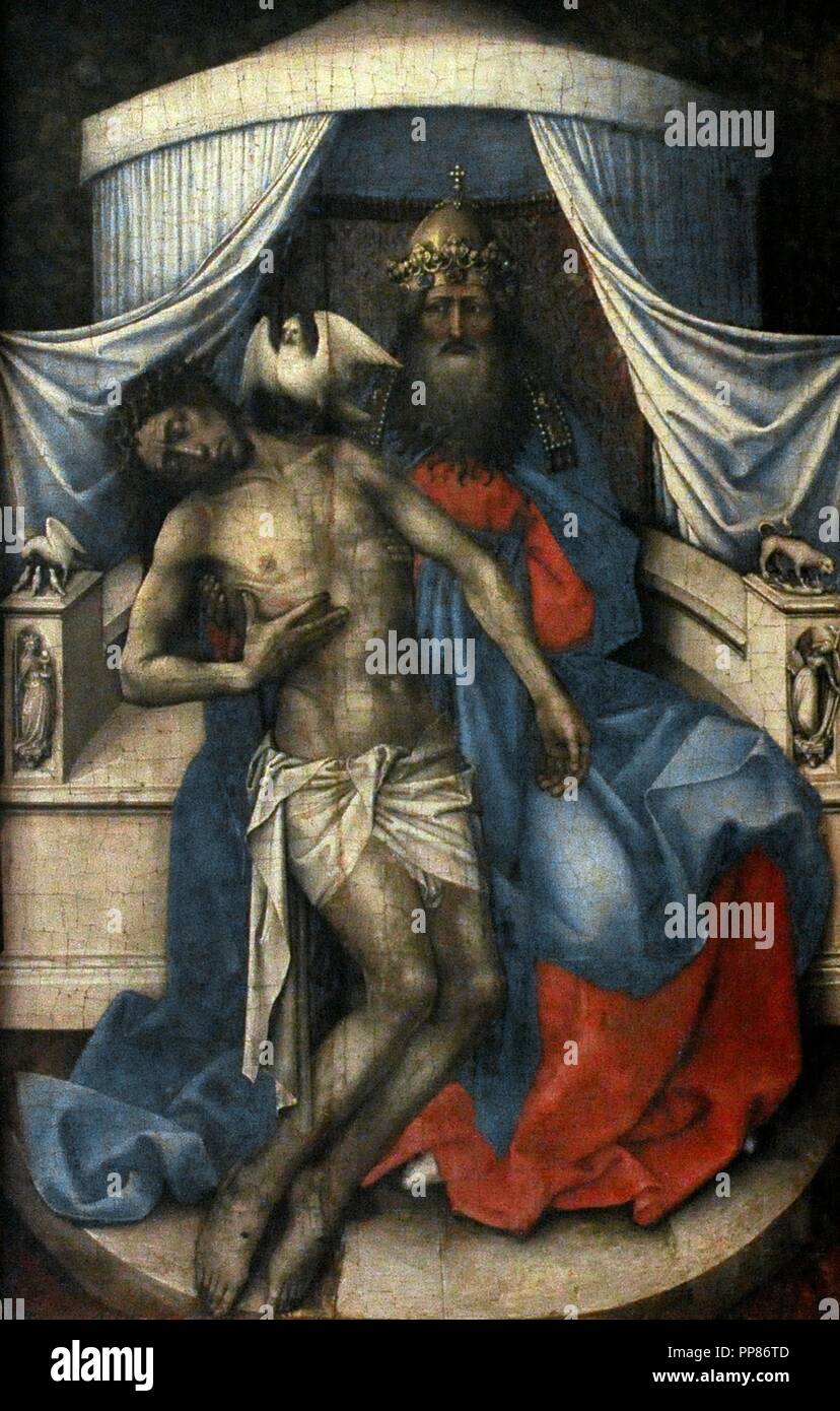 Robert Campin (ca. 1375-1444). Als der Meister von Flemalle identifiziert. Flämischer Maler. Trinity (linke ein Diptychon), 1430s. Öl auf Holz. Die Eremitage. Sankt Petersburg. Russland. Stockfoto