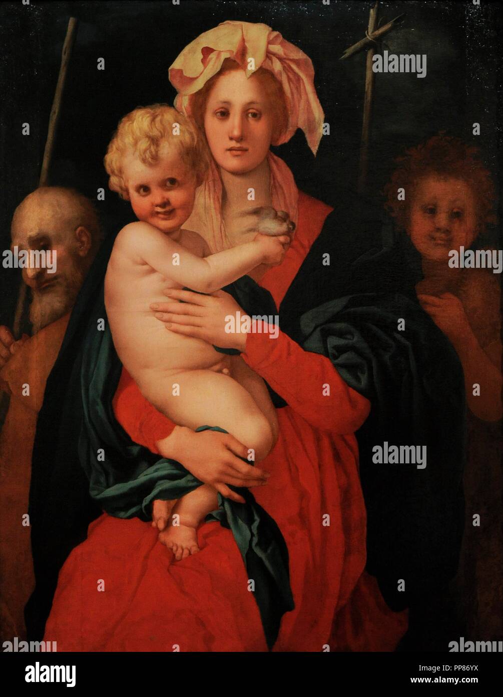 Pontormo (Jacopo Carucci) (1494-1557). Maler des italienischen Manierismus. Florentiner Schule. Die Jungfrau und Kind mit St. Joseph und St. Johannes der Täufer, frühen 1520er Jahren. Öl auf Leinwand (übertragen von Panel). Die Eremitage. Sankt Petersburg. Russland. Stockfoto