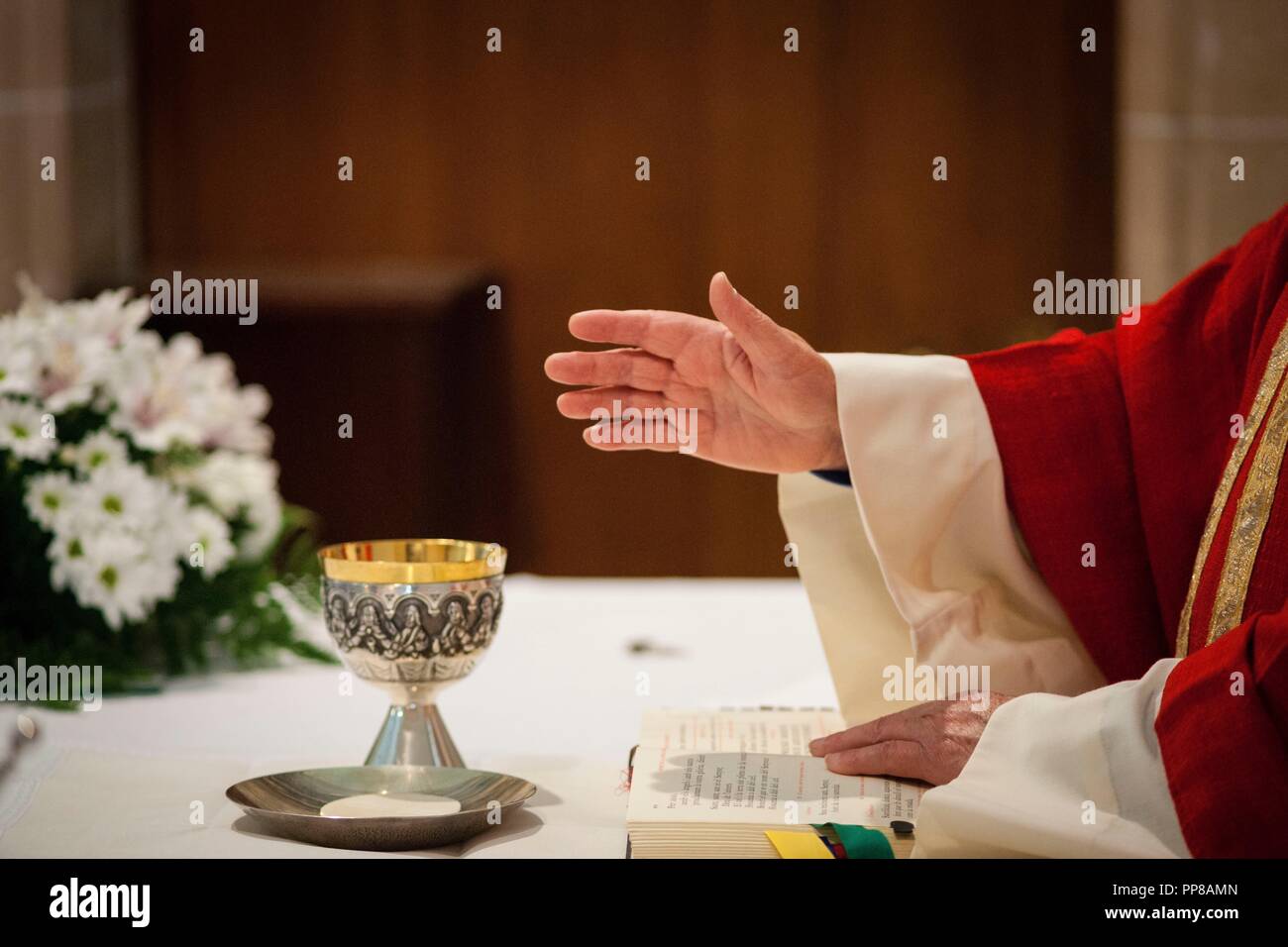Sacramento De La Eucaristia, Santuario de Cura, Algaida, Mallorca, Balearen, Spanien, Europa. Stockfoto