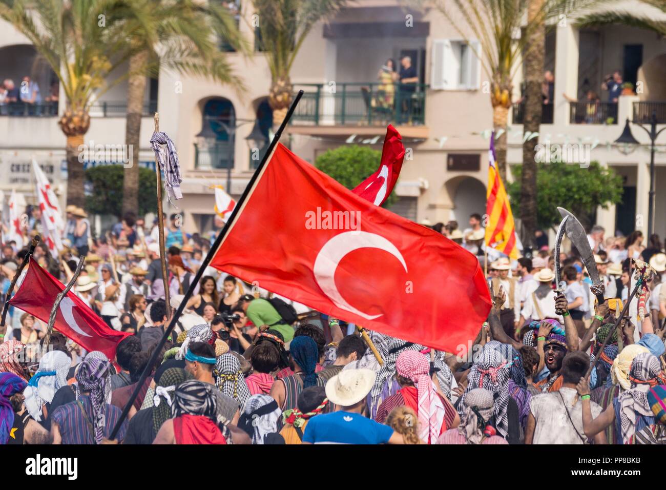 Moros y Cristianos, 'Es Firó", Playa d'en Repic, Soller, Sierra de Tramuntana, Mallorca, Balearen, Spanien, Europa. Stockfoto