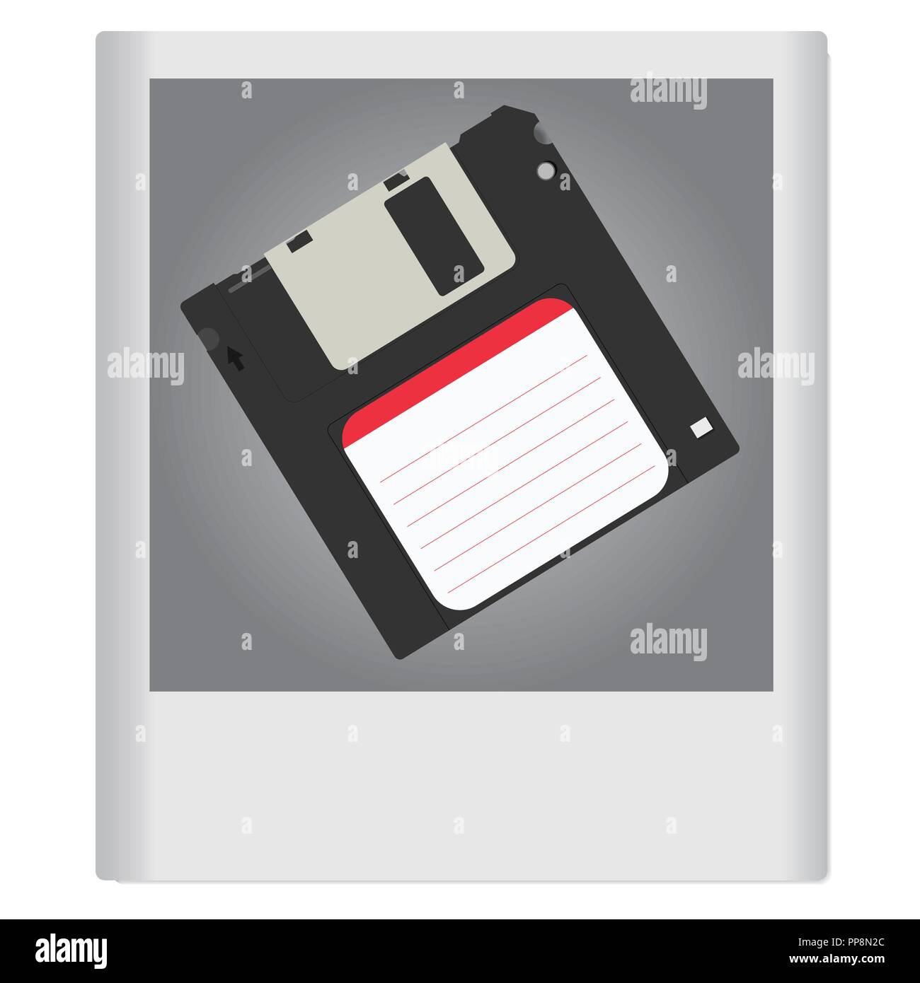 Eine Diskette auf einem alten Foto. Vintage disk Im Rahmen. Vector Illustration. Stock Vektor