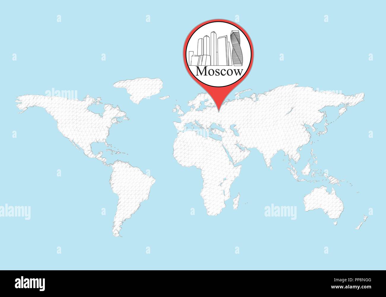 Moskau Auf Der Weltkarte Die Stadt Moskau In Die Umrisse Auf Der Weltkarte Markiert Vector Illustration Stock Vektorgrafik Alamy