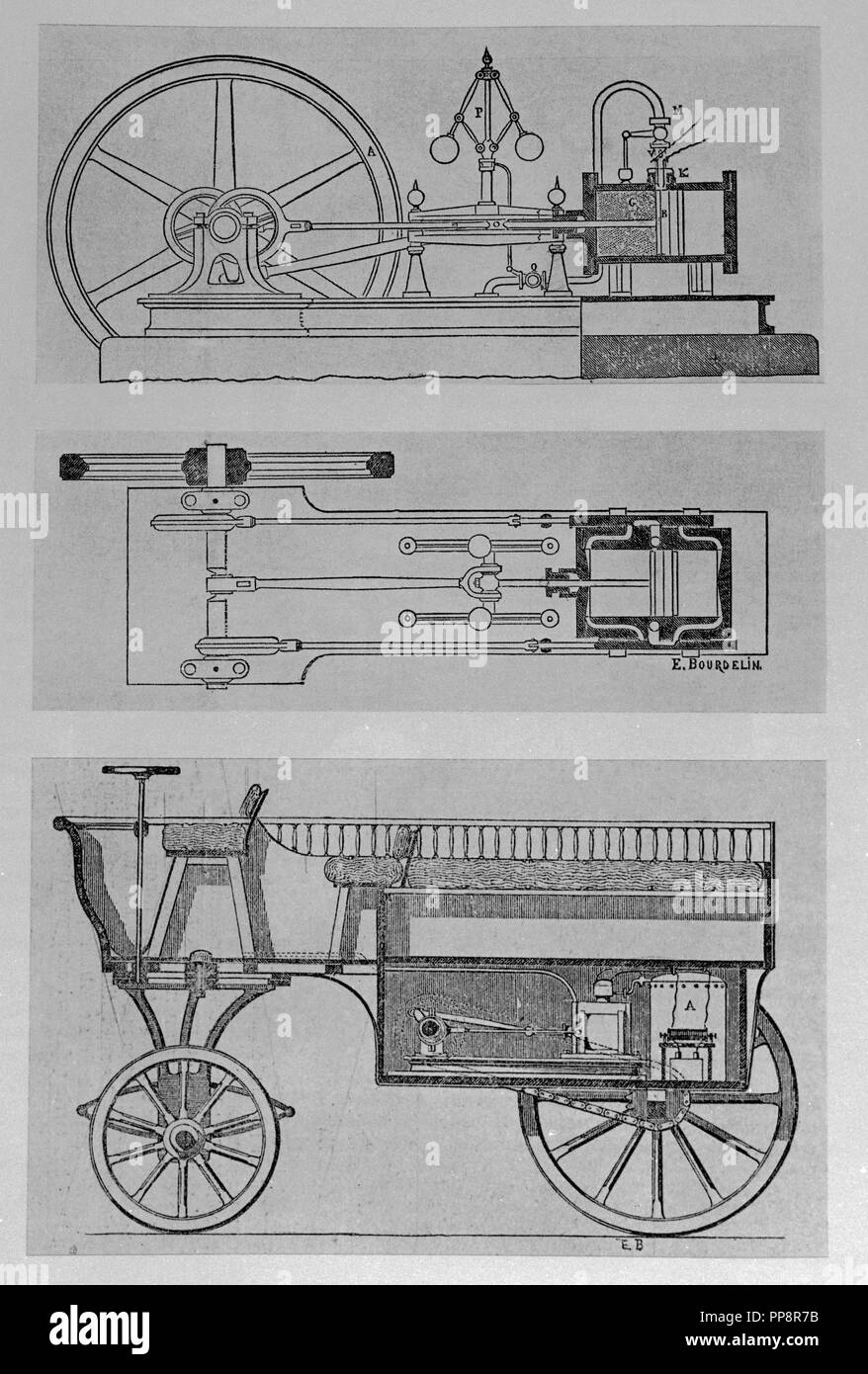 GAS VERBRENNUNGSMOTOR - 1860. Autor: LENOIR ETIENNE. Stockfoto