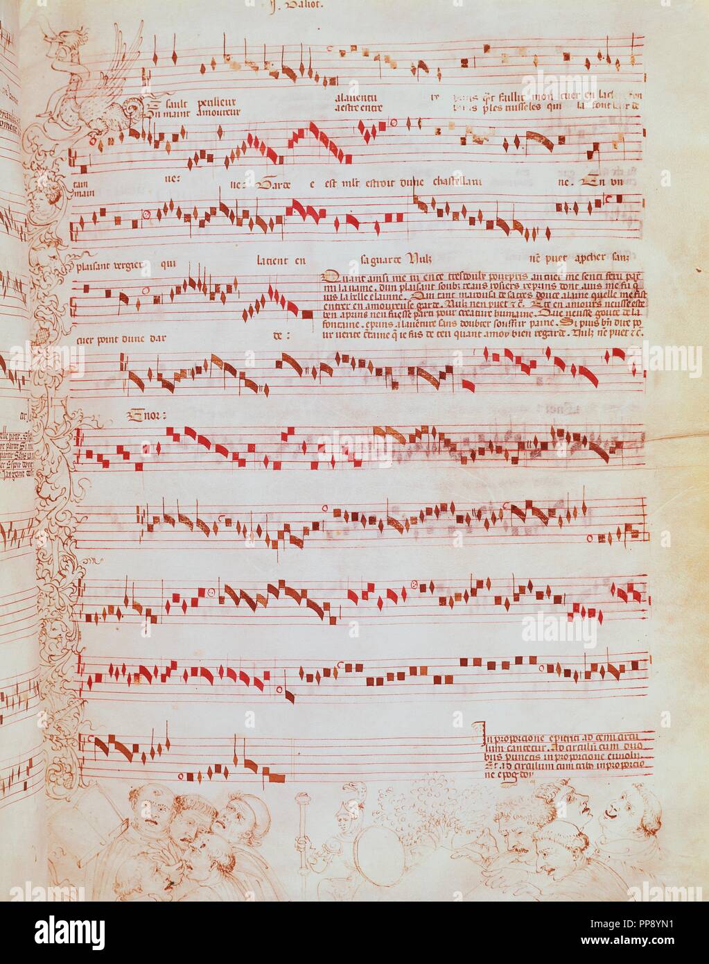 Renaissance. Musik. 15. und 16. Jahrhunderts. Noten. Detail der troubadour Ballade. Conde Museum. Chantilly. Frankreich. Stockfoto