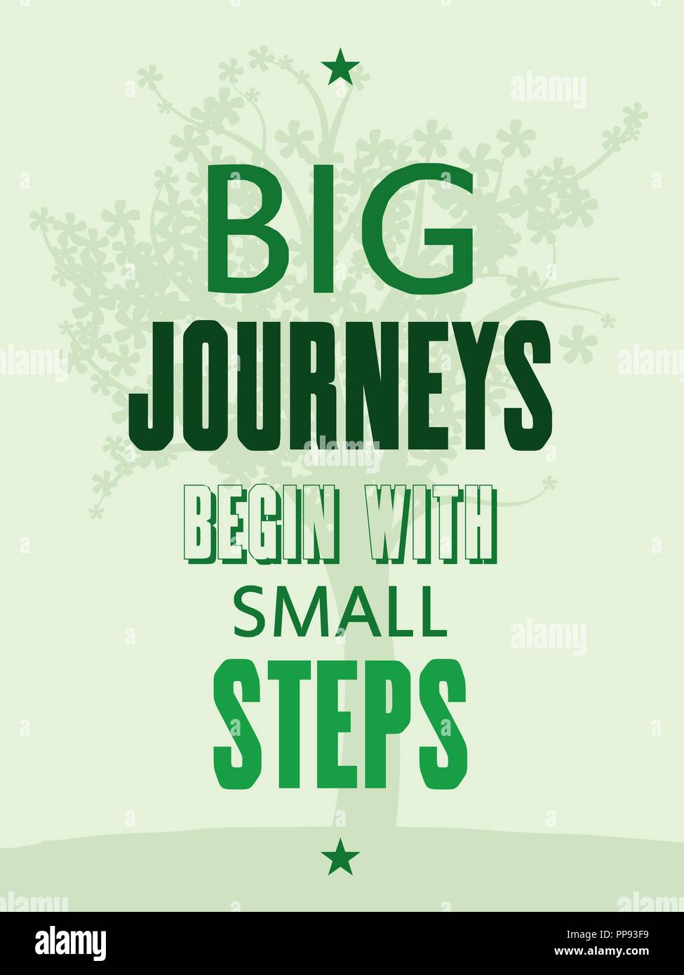 Große Reisen beginnen mit kleinen Schritten. Motivational poster Mit inspirierenden Zitat. Philosophie und Weisheit. Stock Vektor