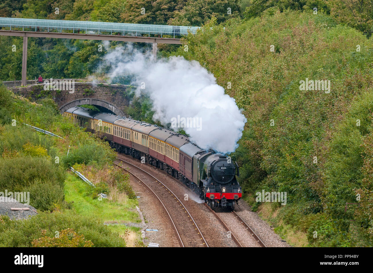 Flying Scotsman Dampflokomotive Yns Mon Express Penmaenmawr Stockfoto