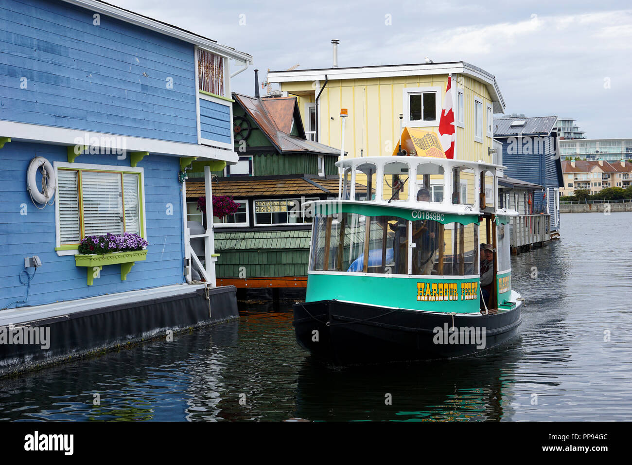 Wassertaxi am Fisherman's Wharf, Victoria, Vancouver Island, Kanada Stockfoto