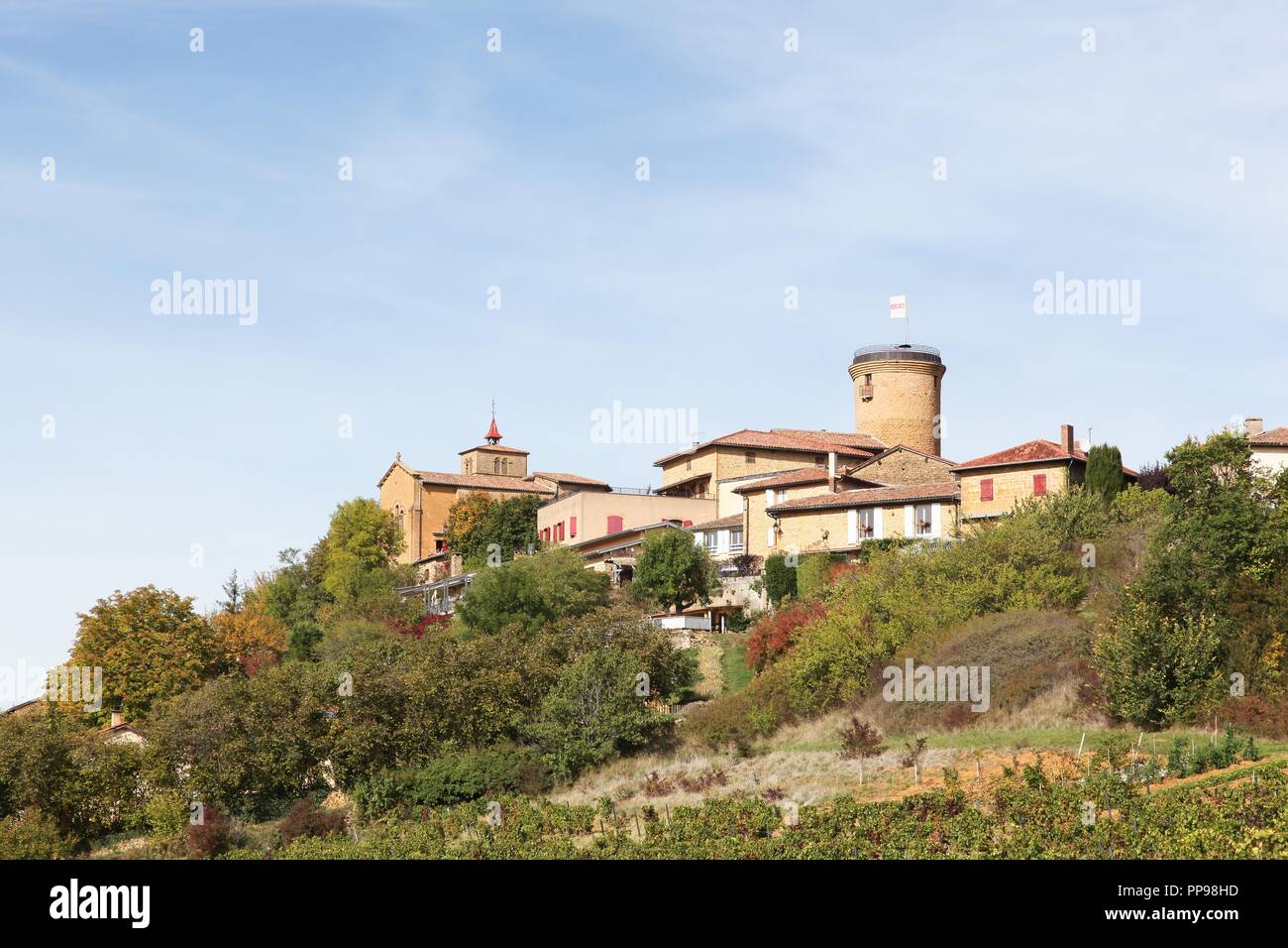 Dorf Oingt im Beaujolais, Frankreich Stockfoto