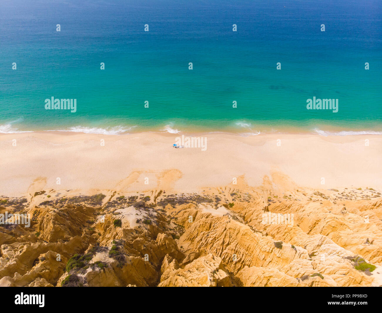 Luftaufnahme der Strände in Comporta, Portugal. Europas längste Ausdehnung von Sand. Stockfoto