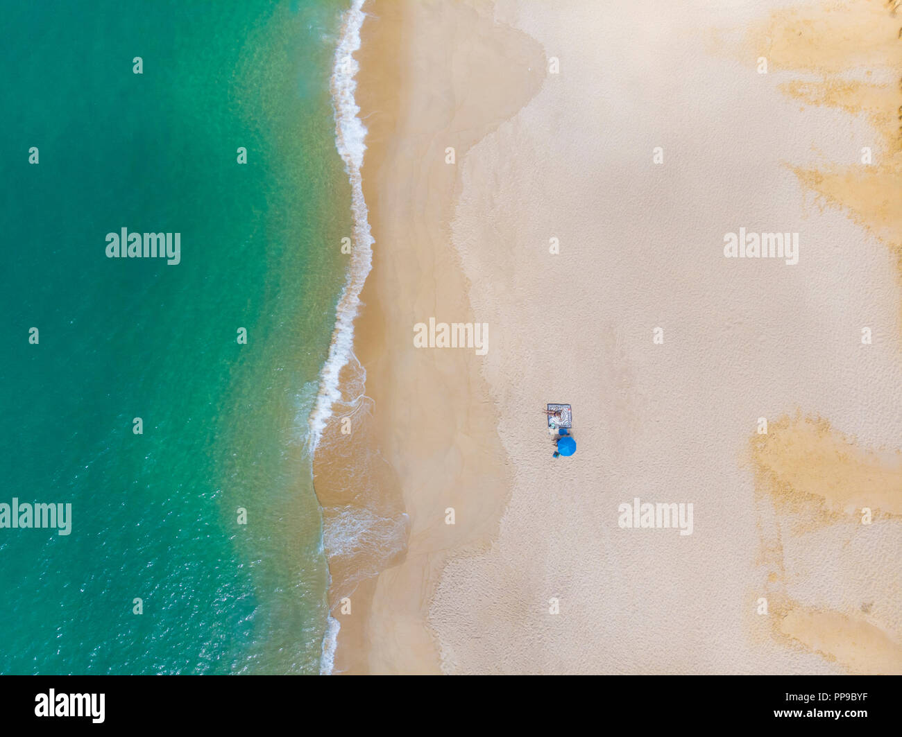 Luftaufnahme der Strände in Comporta, Portugal. Europas längste Ausdehnung von Sand. Stockfoto
