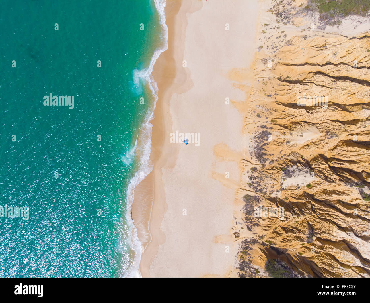 Luftaufnahme der Strände in Comporta, Portugal. Europas längste Ausdehnung von Sand. Stockfoto