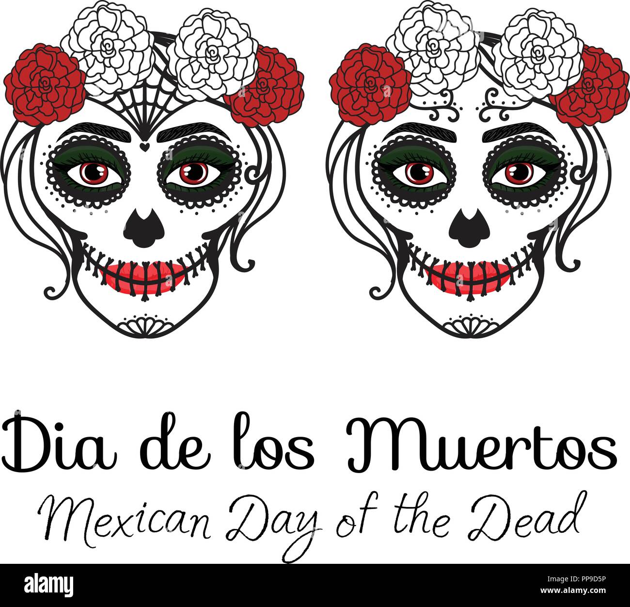 Catrina Frau mit Make up von Sugar Skull. Dia de los Muertos. Mexikanischen Tag der Toten. Vector Illustration Hand Zeichnung Stock Vektor