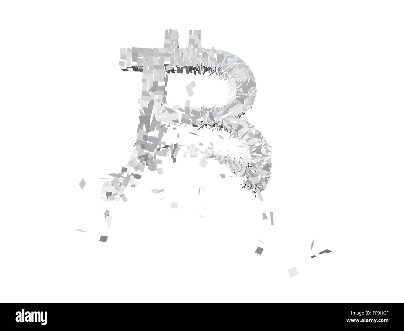 Bitcoin zerfällt in kleine Stücke. Die Explosion der bitcoin. 3D. Der Fall der Bitcoin. Vector Illustration. Stock Vektor