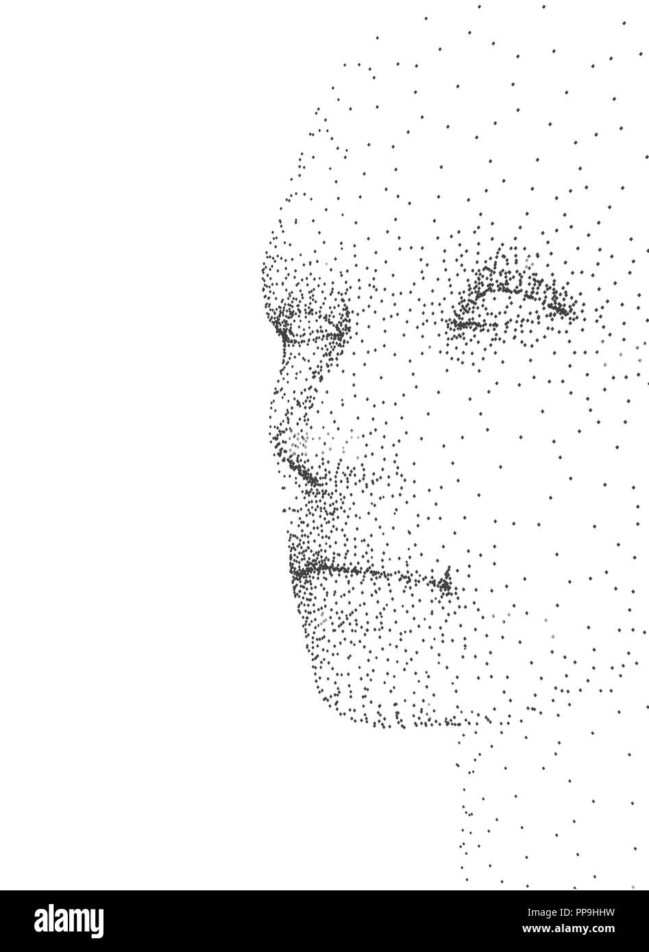 Das Gesicht der Person ist der Punkte gemacht. Die abstrakte Person ins Gesicht, bestehend aus schwarzen Punkten. Vector Illustration Stock Vektor