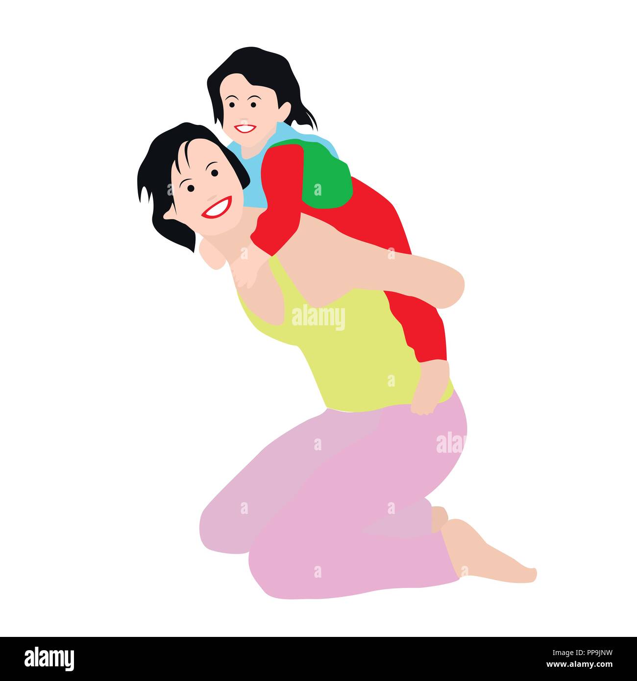 Mutter und Tochter. Die Tochter liegt auf ihrer Mutter zurück und Sie ...