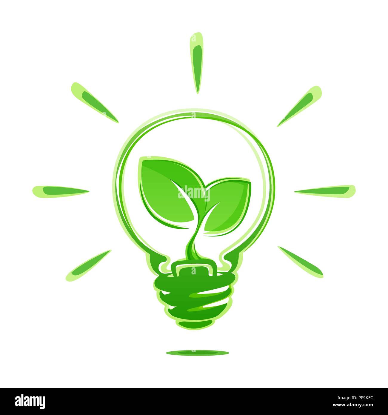 Ökologie Idee grüne Glühbirne mit der Vector Illustration auf weißem Hintergrund. Ökologie Konzept grüner Energie. Ökologische Energie vektor Symbol. Stock Vektor