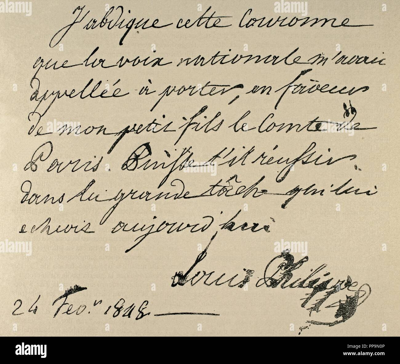 Louis Philippe (1773-1850). König von Frankreich 1830-1848 bilden. Juli Monarchie. Kopie der Abdankung von Louis Philippe Orlenas für seine Enkel. Nuestro Siglo, 1883. Stockfoto