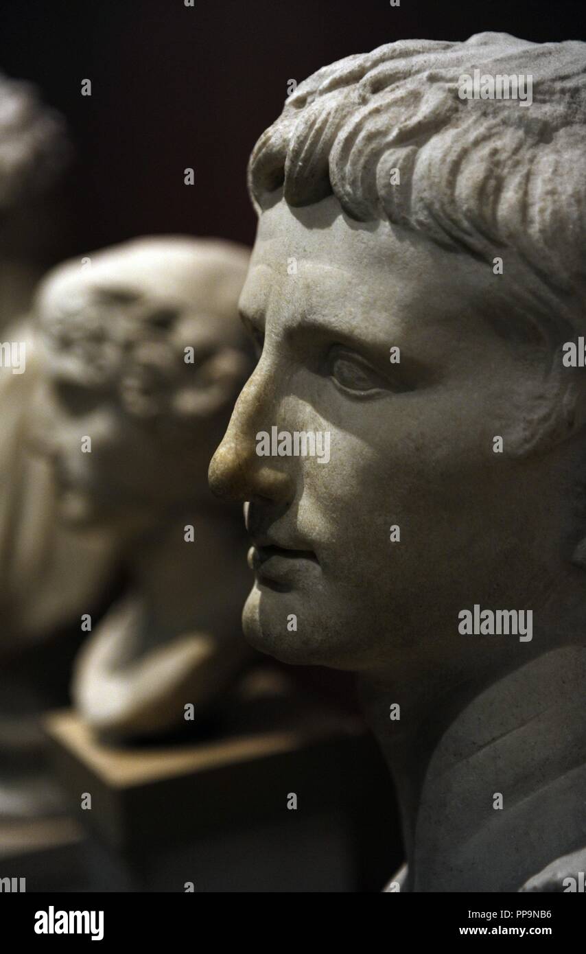 Augustus (63 V.CHR.-14 N.CHR.). Erste römische Kaiser. Büste. Marmor. Von Pergamon (bergama). 1. Archäologische Museum. Istanbul. Die Türkei. Stockfoto