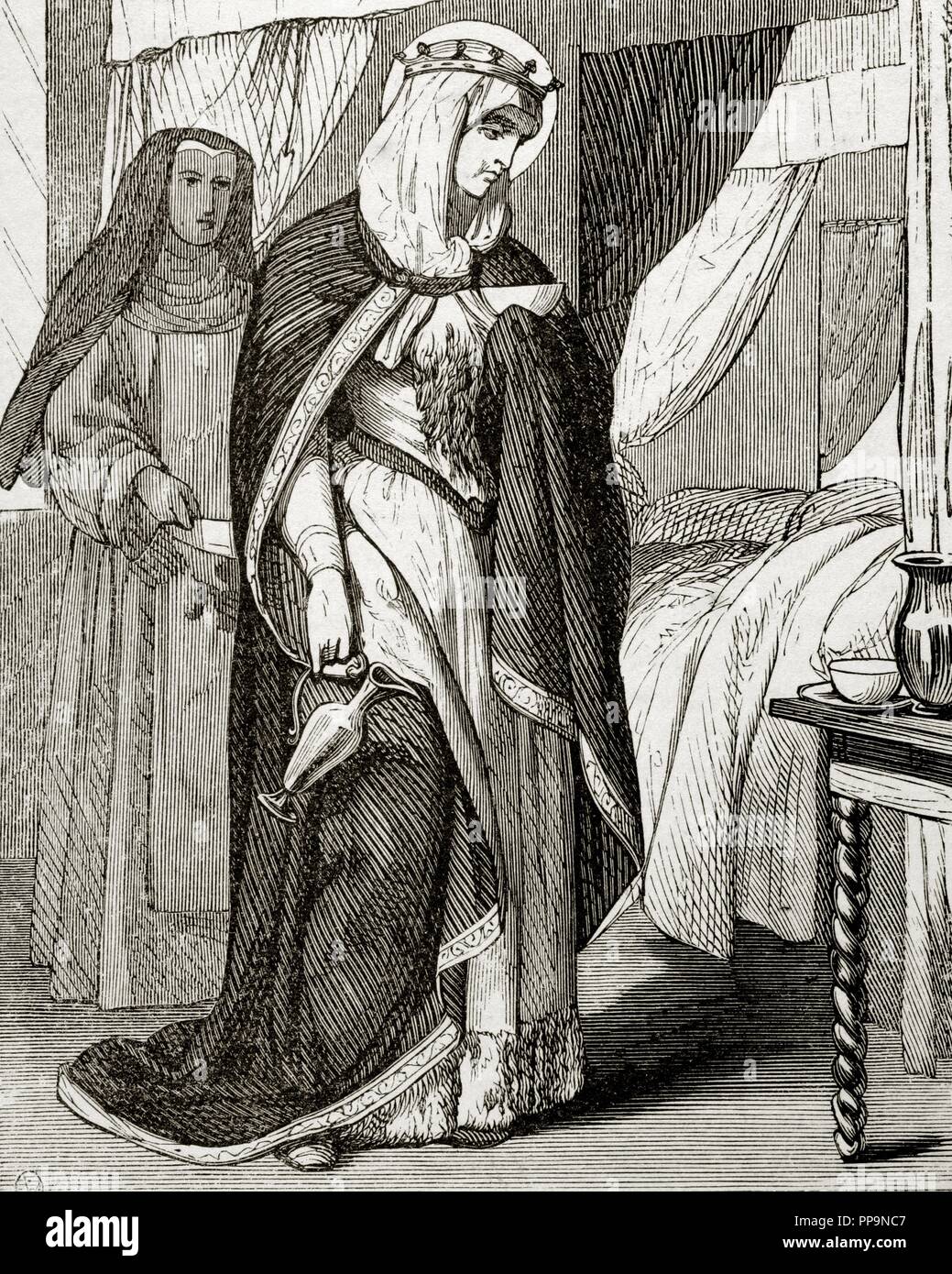Saint Margaret von Schottland (1045-1093). Als Margarete von Wessex und Königin Margaret von Schottland bekannt. Englisch Fürsten. Kupferstich von capuz. Ano Cristiano, 1852. Stockfoto