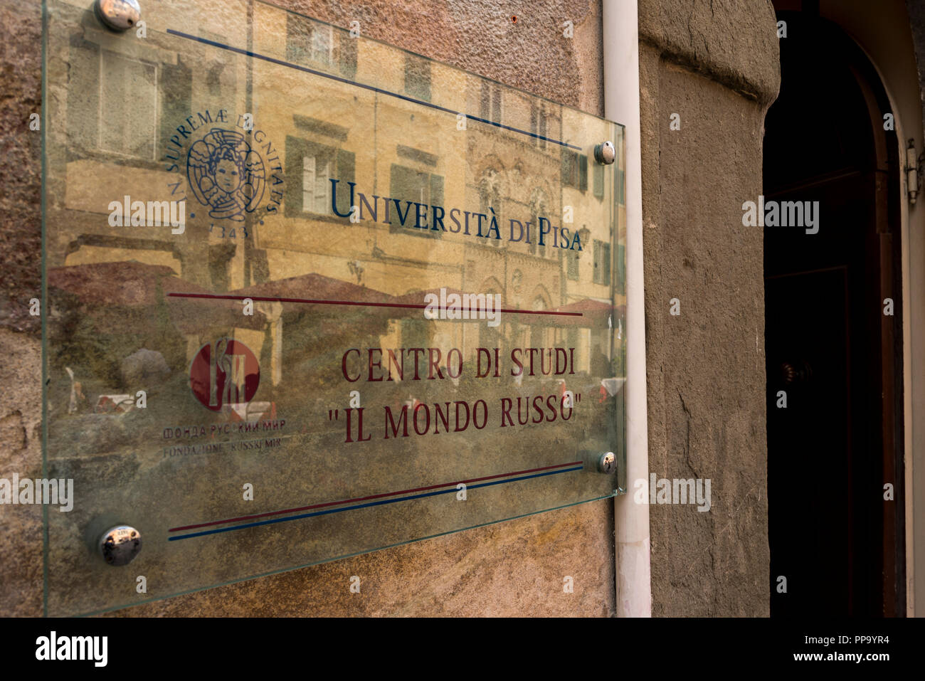 Die russische Welt, Studienzentrum an der Universität von Pisa Plakette, Pisa, Toskana, Italien Stockfoto