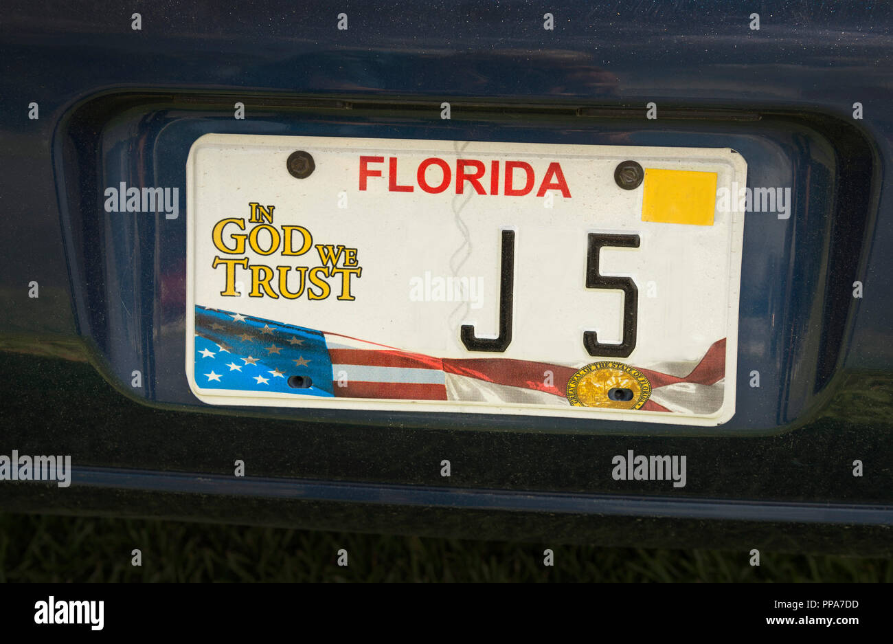 Auf Gott vertrauen wir Florida Auto Nummernschild. Stockfoto