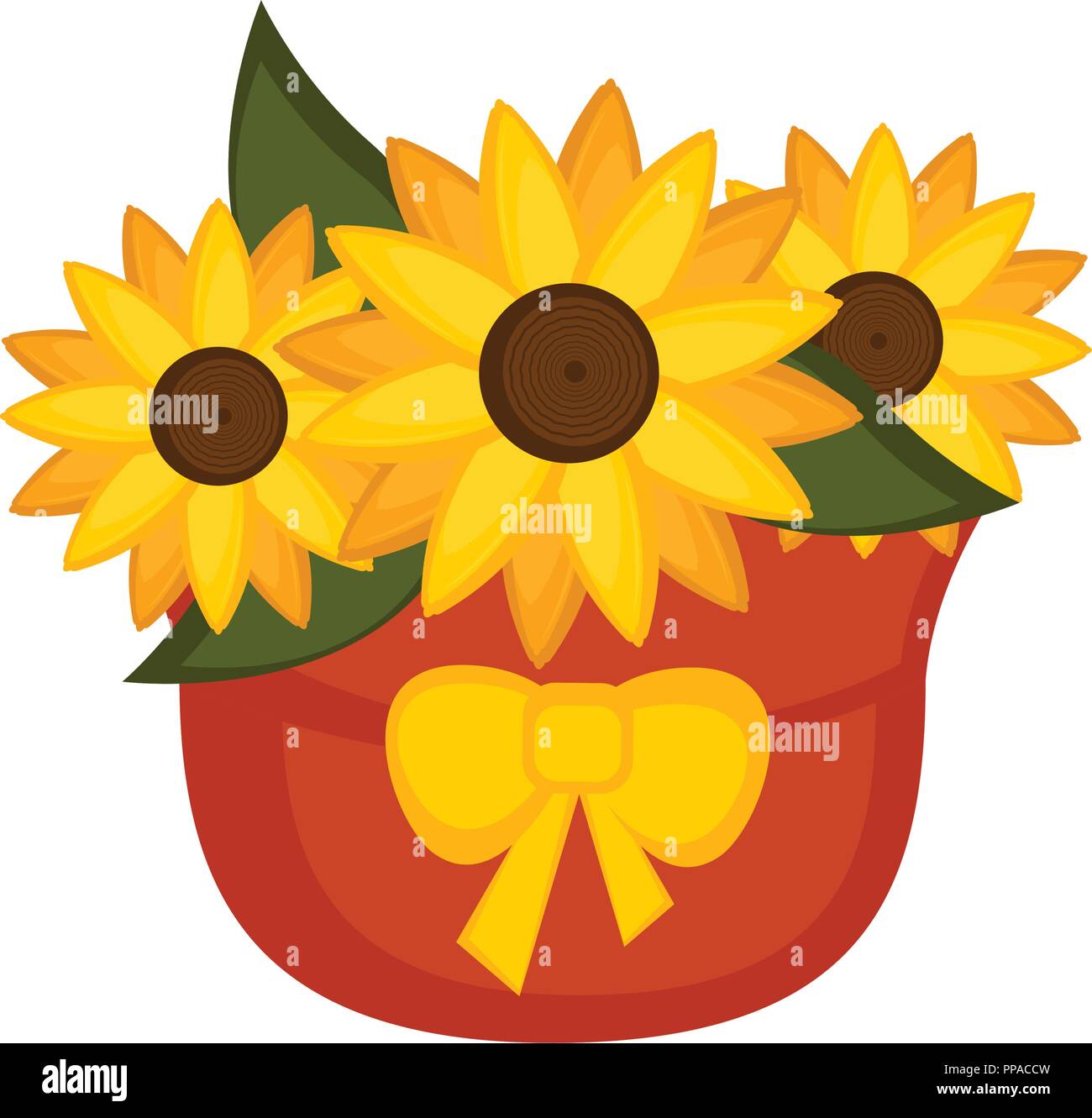 Isolierte Sonnenblumen auf einem Blumentopf Stock Vektor