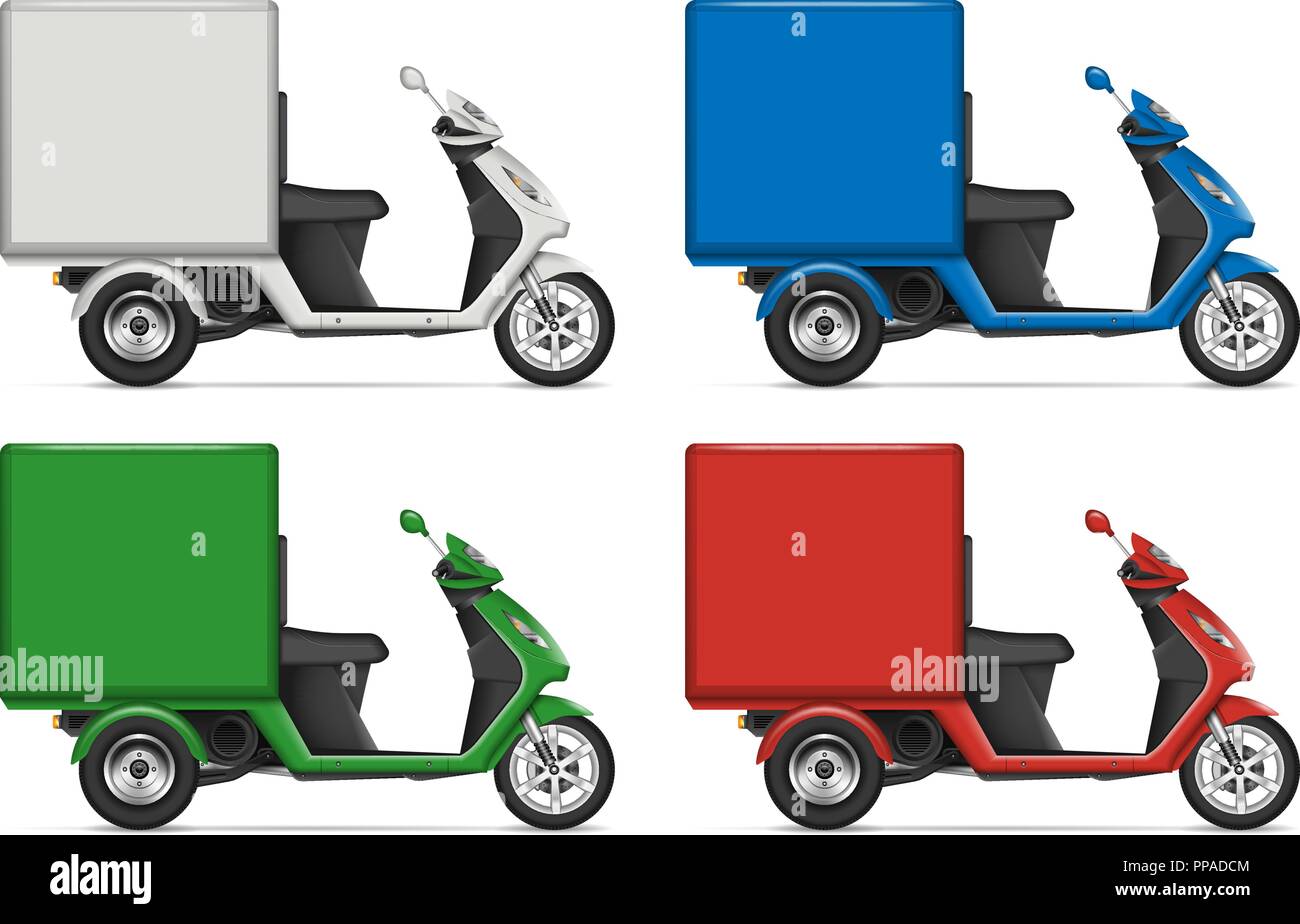 Cargo scooter Profil anzeigen auf Weiß für Fahrzeug Branding, Corporate Identity. Alle Elemente der Gruppen auf separaten Ebenen für einfache Bearbeitung Stock Vektor